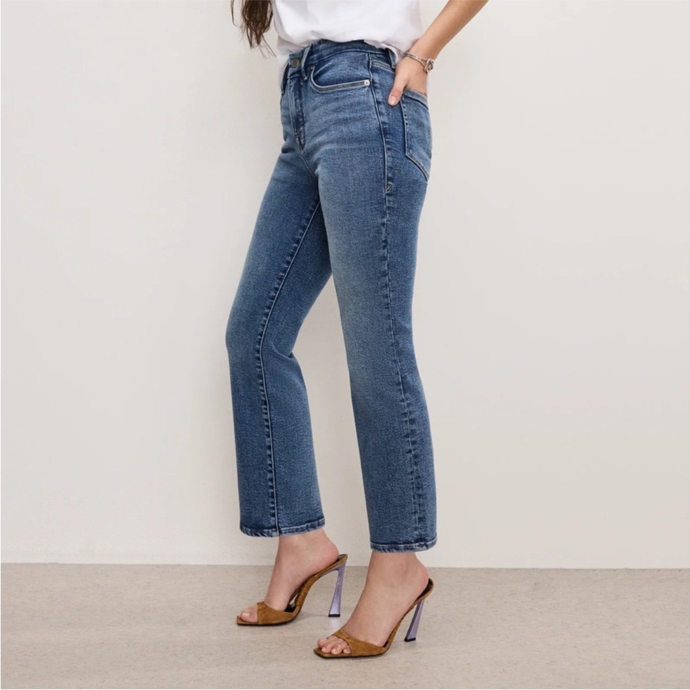 GOOD AMERICAN Good Petite Straight Compression Blue Jeans indigo 254 size 27